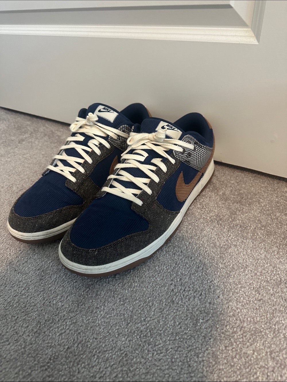 Nike Dunks Low-Top Sneakers in Navy, Brown and Cream